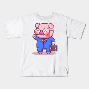 Cute Pig Businessman Kids T-Shirt